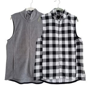 CuddlDuds Fleece Vests Stretch Minimalist Gray Black White Plaid Layering Piece